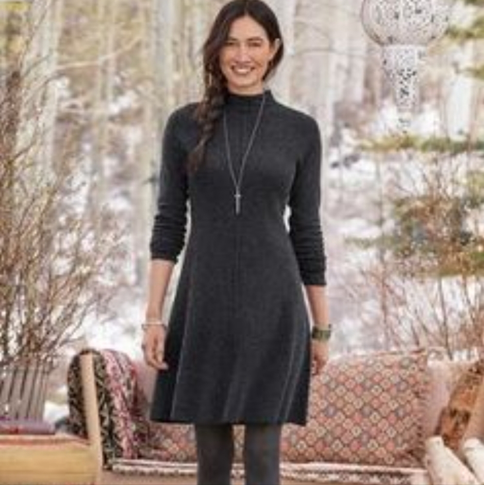 SUNDANCE Pure CASHMERE Mock Neck Heathered Charcoal Sweater Dress Small - Picture 7 of 7